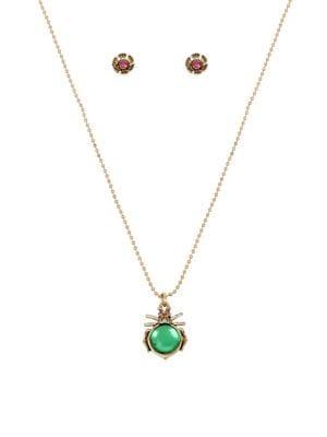 Betsey Johnson Tortifly Goldtone & Crystal Necklace & Earrings Set