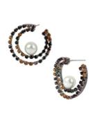 Bcbgeneration Red Carpet Confetti Hematite Faux Pearl Double Row Hoop Earrings