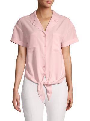 H Halston Self-tie Button-front Down Shirt