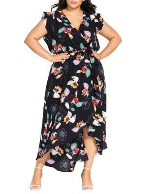 City Chic Plus Sketch Floral Faux-wrap Dress