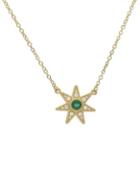 Judith Ripka Juliette Emerald, Pave Diamond And 14k Yellow Gold Star Pendant Necklace, 0.07 Tcw