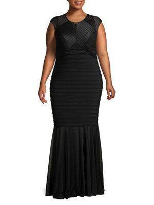 Betsy & Adam Plus Cap Sleeve Mermaid Dress