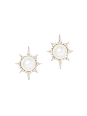 Sole Society Silvertone & Faux Pearl Starburst Stud Earrings