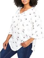 Addition Elle Michel Studio Plus Ruffle Sleeve Floral Blouse