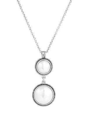 Lucky Brand May Chase Double Faux Pearl And Crystal Drop Pendant Necklace