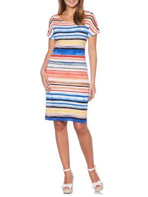 Rafaella Stripe Shoulder-grommet Cotton Sheath Dress