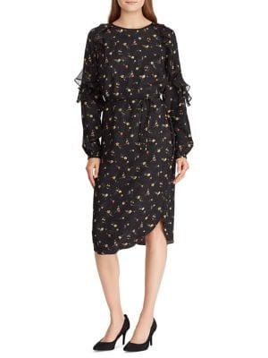 Lauren Ralph Lauren Petite Petite Floral-print Ruffled Jacquard Dress