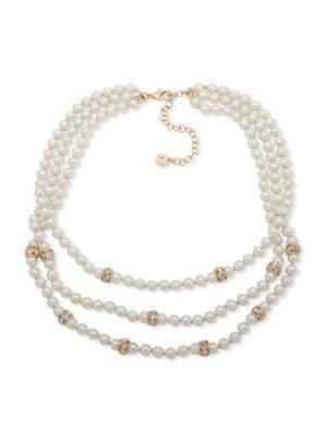 Anne Klein Faux Pearl And Crystal Multi-strand Necklace