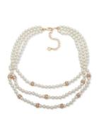 Anne Klein Faux Pearl And Crystal Multi-strand Necklace