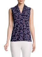 Anne Klein Pleated V-neck Printed Top