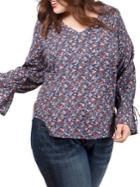 Lucky Brand Plus Plus Printed Bell-sleeve Blouse