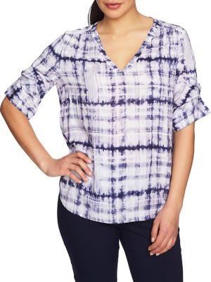 Chaus Shibori Plaid V-neck Blouse
