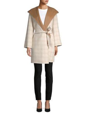 Max Mara Studio Plaid Wool & Cashmere Hooded Jacket