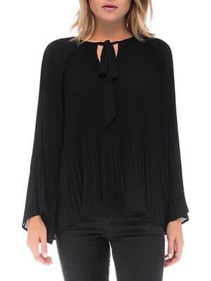 B Collection By Bobeau Ivanna Pleated Tie Neck Top