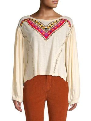 Free People Hand Me Embroidered Top
