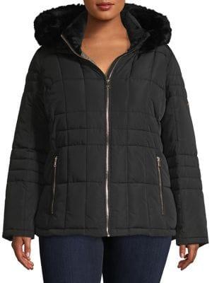 Calvin Klein Plus Faux Fur-trimmed Quilted Jacket