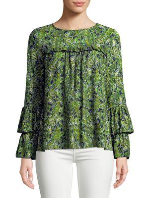 Michael Michael Kors Paisley Ruffle Tiered-sleeve Top