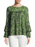 Michael Michael Kors Paisley Ruffle Tiered-sleeve Top