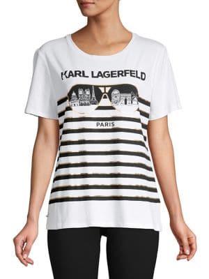 Karl Lagerfeld Paris Paris Striped Graphic T-shirt