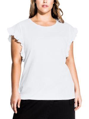 City Chic Plus Ruffled-sleeve Cotton Top