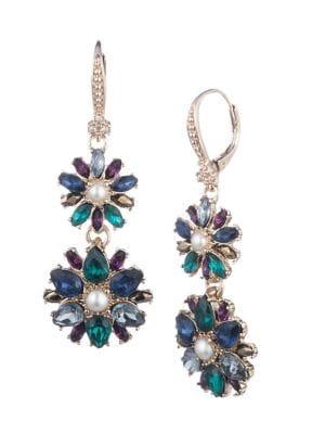Marchesa Goldtone, Faux Pearl & Crystal Floral Drop Earrings
