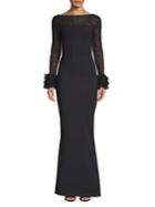 Chiara Boni La Petite Robe Illusion Ruffle-cuff Fit-&-flare Gown