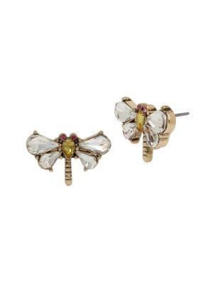 Betsey Johnson Tortifly Goldtone & Crystal Dragonfly Stud Earrings
