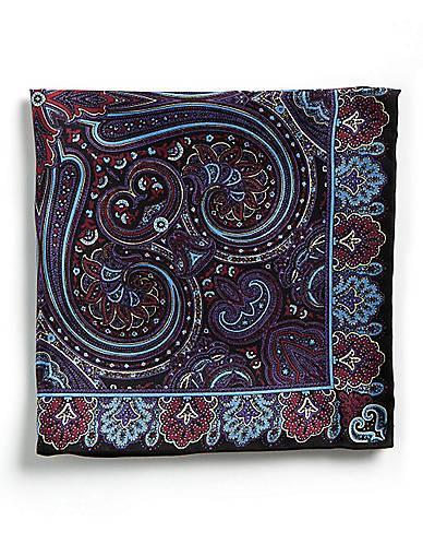 Black Brown 1826 Paisley Print Silk Pocket Square