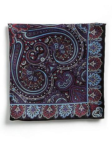 Black Brown 1826 Paisley Print Silk Pocket Square