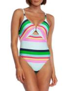 Trina Turk Deco Stripe One-piece Hardware Cutout Swimsuit