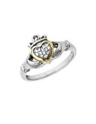 Lord & Taylor Diamond Accented Claddagh Ring In Sterling Silver With 14k Yellow Gold