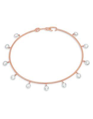 Crislu Dangling Gems Crystal And Sterling Silver Bezel Bangle Bracelet