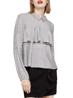 Bcbgeneration Striped Ruffle Long-sleeve Top