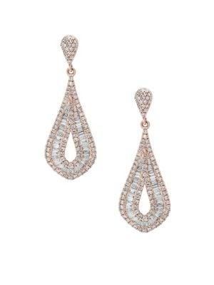 Effy Pave Rose 1.49 Tcw Diamond And 14k Rose Gold Drop Earrings