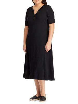 Lauren Ralph Lauren Plus Waffle-knit Cotton Henley Dress