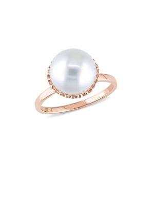 Sonatina 9.5-10mm Cultured Freshwater Pearl, Diamond And 14k Rose Gold Cocktail Ring