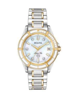 Bulova Marine Star Stainless Steel Diamond & Mother-of-pearl Bracelet Watch