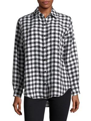 Lord & Taylor Petite Checkered Linen Button-down Shirt