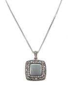 Lord & Taylor Sterling Silver And Marcasite Jade Square Pendant