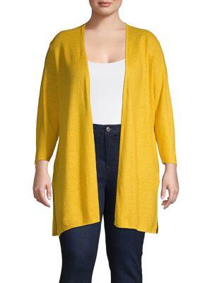Albert Nipon Plus Chevron Stitch Open Front Cardigan