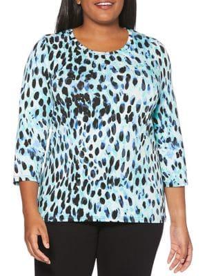 Rafaella Plus Watercolor Leopard Three Quarter Sleeve Top