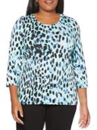 Rafaella Plus Watercolor Leopard Three Quarter Sleeve Top