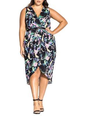 City Chic Plus Wild Palm Fit-&-flare Faux Wrap Dress