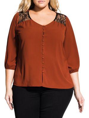 City Chic Plus Lace Shoulder Top