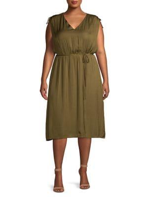 Vince Camuto Plus Drawstring Sleeve Rumple Tie Dress
