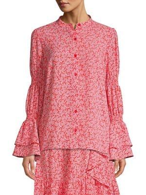 Michael Michael Kors Printed Gathered Sleeve Blouse