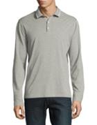 Black Brown Heathered Long-sleeve Cotton Polo