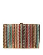 Sondra Roberts Stripe And Sequin Straw Clutch