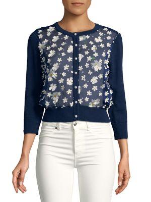 Karl Lagerfeld Paris Sheer Floral Applique Cardigan