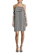 Nicole Miller New York Stripe Ruffle Spaghetti Strap Shift Dress